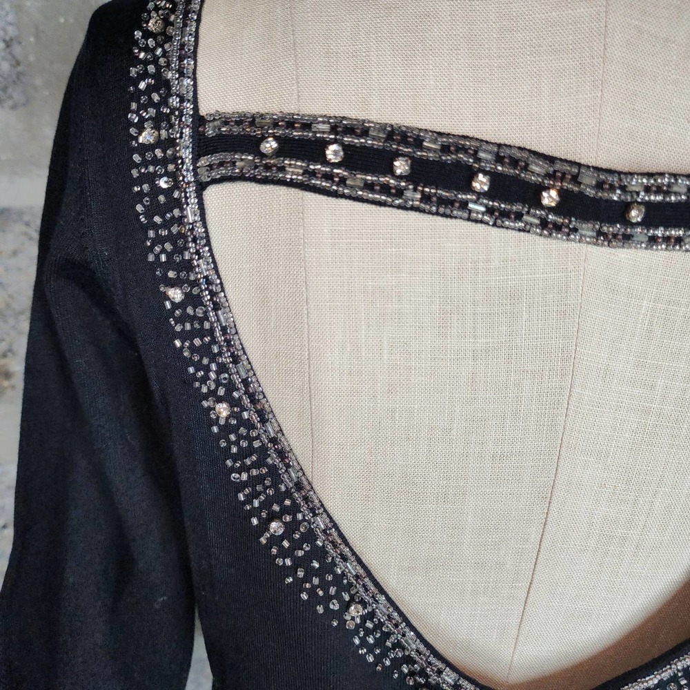 Cache Size L Black Stretch Deep V Rhinestone Acce… - image 5